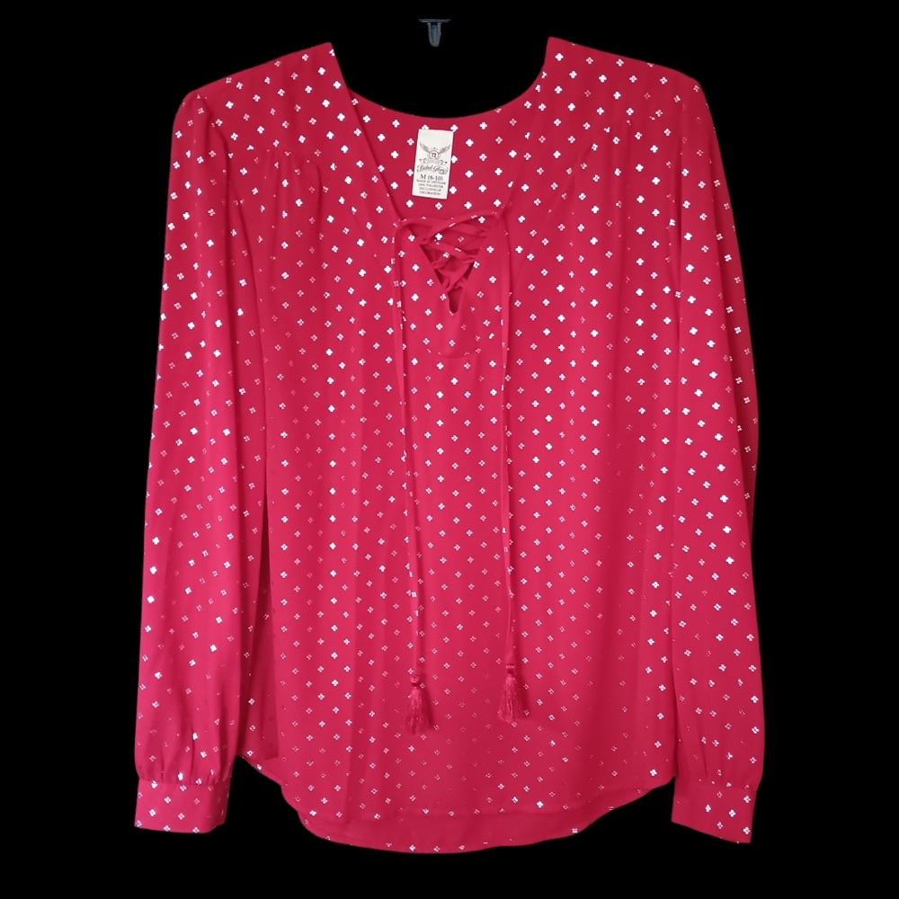 Faded Glory Red Blouse with White Polka Dots